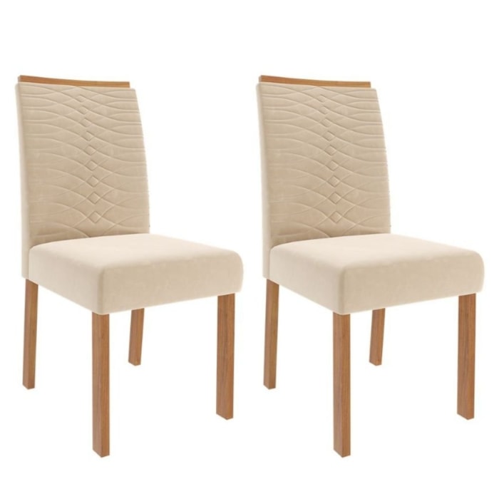 Kit 2 Cadeiras Estofadas Madeira Tauari 20227 Suede Nude MOLCI