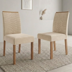 Kit 2 Cadeiras Estofadas Madeira Tauari 20227 Suede Nude MOLCI