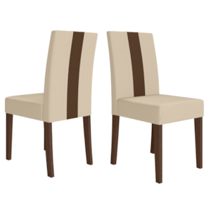 Kit 2 Cadeiras Estofadas MDF Linea Suede Amendoa Marfim POLIMAN