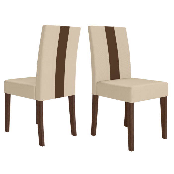 Kit 2 Cadeiras Estofadas MDF Linea Suede Amendoa Marfim POLIMAN