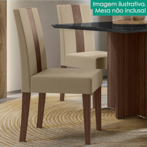 Kit 2 Cadeiras Estofadas MDF Linea Suede Amendoa Marfim POLIMAN