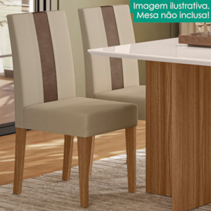 Kit 2 Cadeiras Estofadas MDF Linea Suede Carvalho Marfim POLIMAN