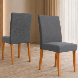 Kit 2 Cadeiras Estofadas MDF Luara Suede Freijo Gris POLIMAN