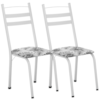 Kit 2 Cadeiras Tubular America 061 Branco Assento Floral Cinza ARTEF