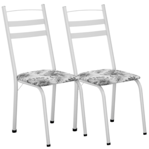 Kit 2 Cadeiras Tubular America 061 Branco Assento Floral Cinza ARTEF