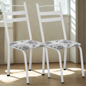 Kit 2 Cadeiras Tubular America 061 Branco Assento Floral Cinza ARTEF
