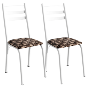 Kit 2 Cadeiras Tubular America 061 Branco Assento Mosaico Palha ARTEF