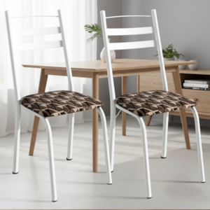 Kit 2 Cadeiras Tubular America 061 Branco Assento Mosaico Palha ARTEF