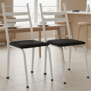Kit 2 Cadeiras Tubular America 061 Branco Assento Preto Brilhante ARTEF