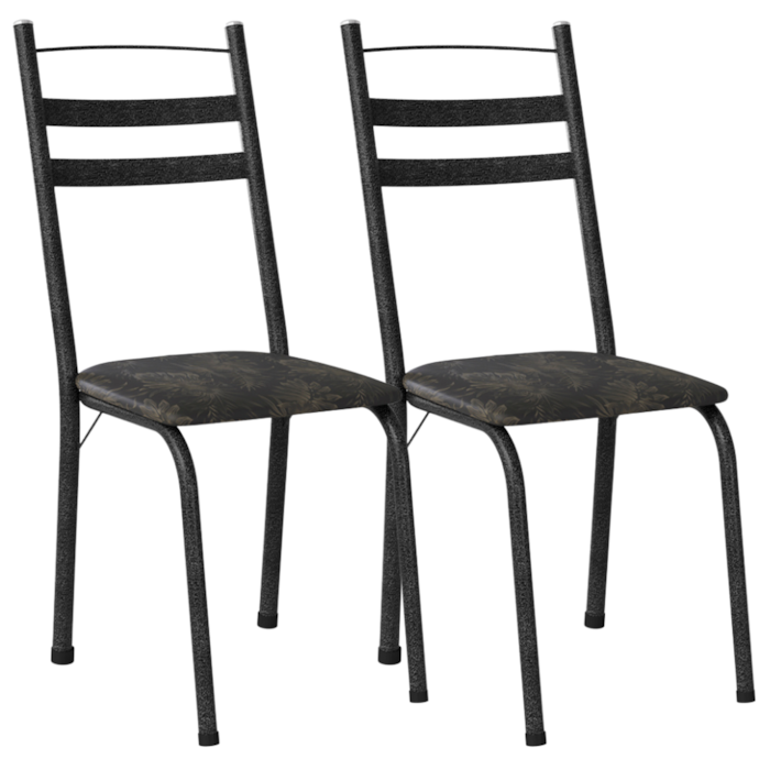 Kit 2 Cadeiras Tubular America 061 Cromo Preto Assento Floral Dourado ARTEF