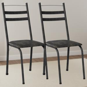 Kit 2 Cadeiras Tubular America 061 Cromo Preto Assento Floral Dourado ARTEF