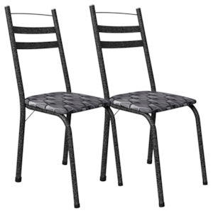 Kit 2 Cadeiras Tubular America 061 Cromo Preto Assento Mosaico Silver ARTEF