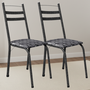 Kit 2 Cadeiras Tubular America 061 Cromo Preto Assento Mosaico Silver ARTEF