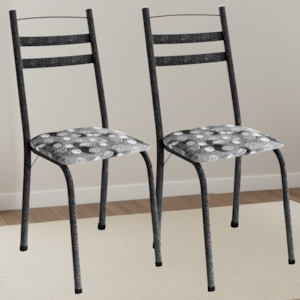 Kit 2 Cadeiras Tubular America 061 Cromo Preto Assento Pará ARTEF