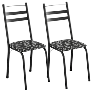 Kit 2 Cadeiras Tubular America 061 Cromo Preto Assento Preto Flor ARTEF