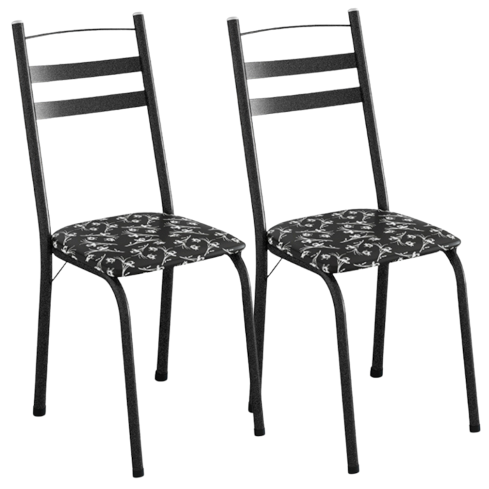 Kit 2 Cadeiras Tubular America 061 Cromo Preto Assento Preto Flor ARTEF