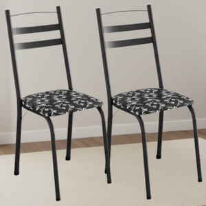 Kit 2 Cadeiras Tubular America 061 Cromo Preto Assento Preto Flor ARTEF