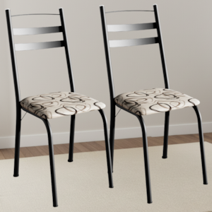 Kit 2 Cadeiras Tubular America 061 Preto Assento Madeira Cedro ARTEF