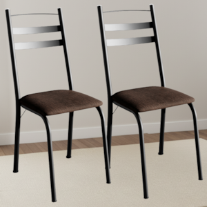 Kit 2 Cadeiras Tubular America 061 Preto Assento Madeira Imbuia ARTEF