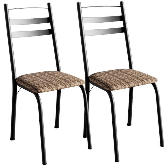 Kit 2 Cadeiras Tubular America 061 Preto Assento Rattan ARTEF