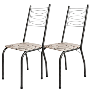 Kit 2 Cadeiras Tubular America 062 Cromo Preto Assento Madeira Cedro ARTEF