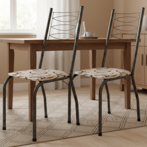 Kit 2 Cadeiras Tubular America 062 Cromo Preto Assento Madeira Cedro ARTEF