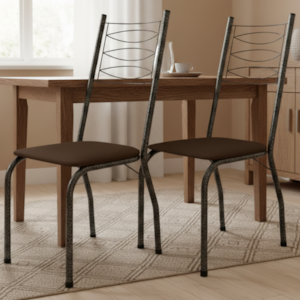 Kit 2 Cadeiras Tubular America 062 Cromo Preto Assento Madeira Imbuia ARTEF