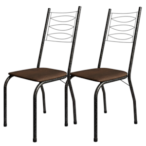 Kit 2 Cadeiras Tubular America 062 Cromo Preto Assento Madeira Imbuia ARTEF