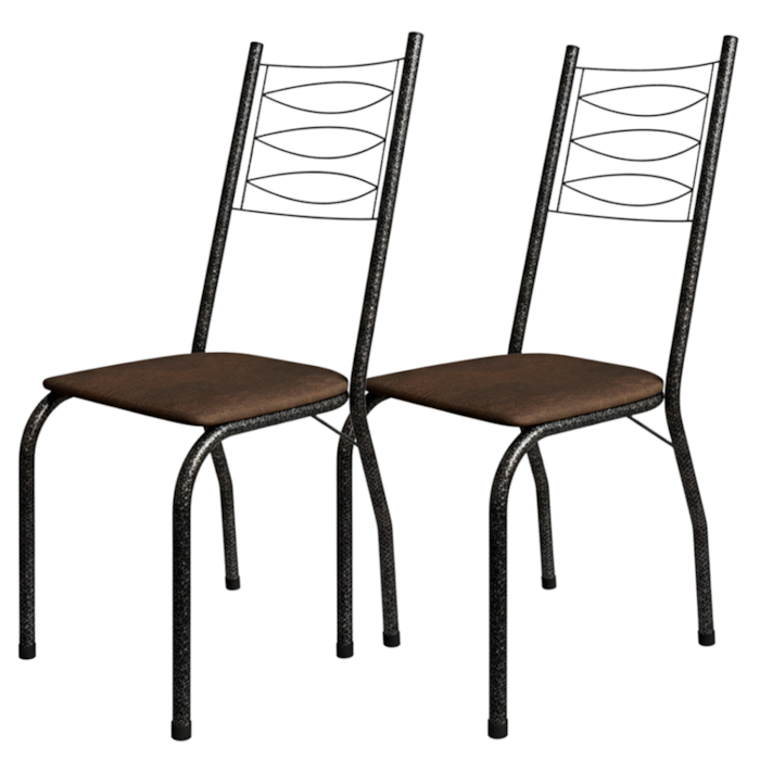 Kit 2 Cadeiras Tubular America 062 Cromo Preto Assento Madeira Imbuia ARTEF