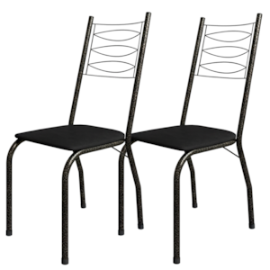 Kit 2 Cadeiras Tubular America 062 Cromo Preto Assento Preto ARTEF