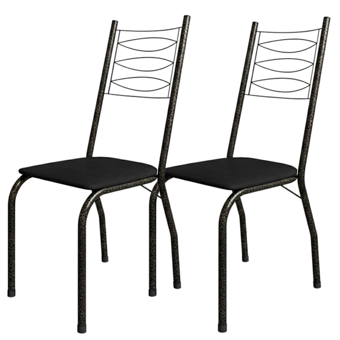 Kit 2 Cadeiras Tubular America 062 Cromo Preto Assento Preto ARTEF