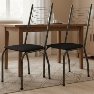 Kit 2 Cadeiras Tubular America 062 Cromo Preto Assento Preto ARTEF