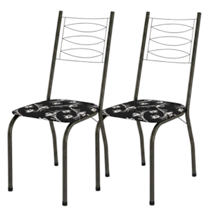 Kit 2 Cadeiras Tubular America 062 Cromo Preto Assento Preto Flor ARTEF