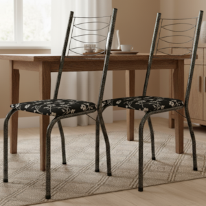 Kit 2 Cadeiras Tubular America 062 Cromo Preto Assento Preto Flor ARTEF