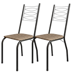 Kit 2 Cadeiras Tubular America 062 Cromo Preto Assento Rattan ARTEF