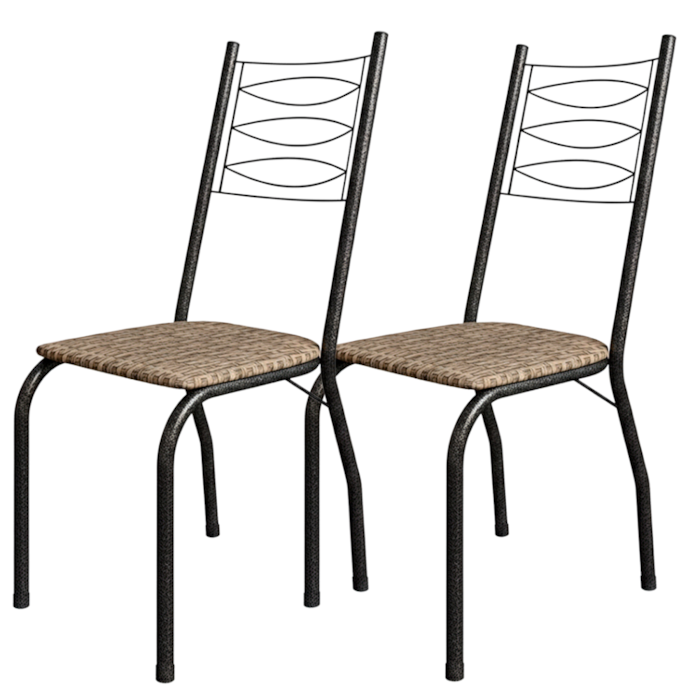 Kit 2 Cadeiras Tubular America 062 Cromo Preto Assento Rattan ARTEF