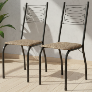 Kit 2 Cadeiras Tubular America 062 Cromo Preto Assento Rattan ARTEF