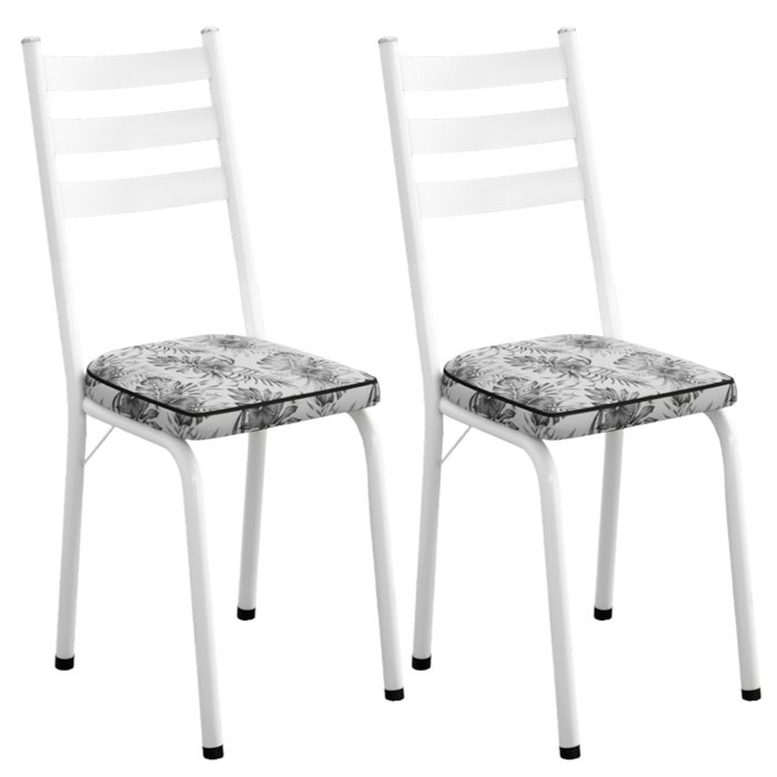 Kit 2 Cadeiras Tubular Europa 118 Branco Assento Floral Cinza ARTEF