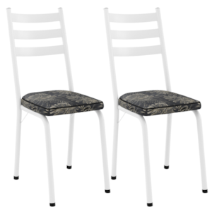 Kit 2 Cadeiras Tubular Europa 118 Branco Assento Floral Dourado ARTEF