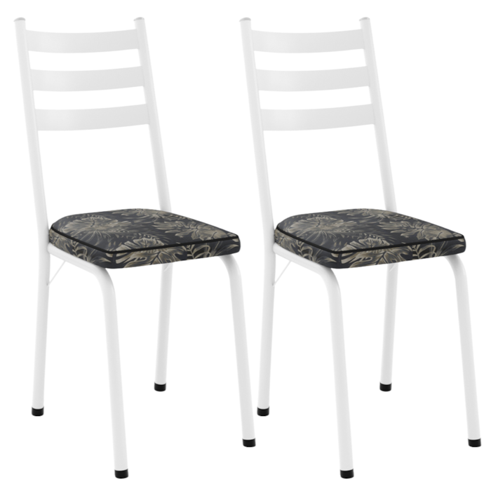 Kit 2 Cadeiras Tubular Europa 118 Branco Assento Floral Dourado ARTEF