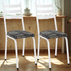 Kit 2 Cadeiras Tubular Europa 118 Branco Assento Floral Dourado ARTEF