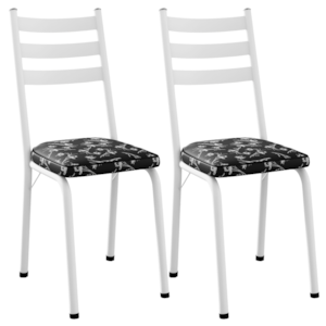 Kit 2 Cadeiras Tubular Europa 118 Branco Assento Preto Flor ARTEF