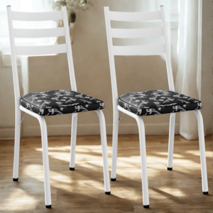 Kit 2 Cadeiras Tubular Europa 118 Branco Assento Preto Flor ARTEF