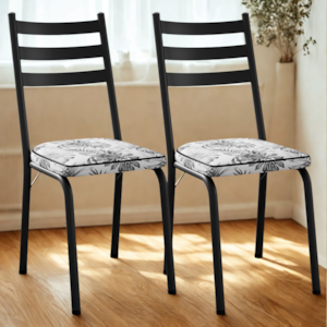 Kit 2 Cadeiras Tubular Europa 118 Preto Assento Floral Cinza ARTEF