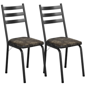 Kit 2 Cadeiras Tubular Europa 118 Preto Assento Floral Dourado ARTEF