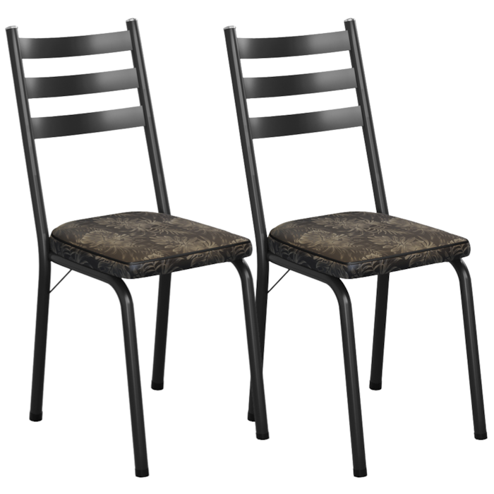 Kit 2 Cadeiras Tubular Europa 118 Preto Assento Floral Dourado ARTEF