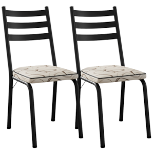 Kit 2 Cadeiras Tubular Europa 118 Preto Assento Madeira Cedro ARTEF