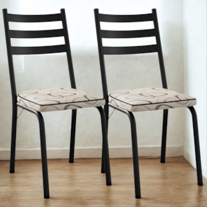 Kit 2 Cadeiras Tubular Europa 118 Preto Assento Madeira Cedro ARTEF