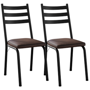 Kit 2 Cadeiras Tubular Europa 118 Preto Assento Madeira Imbuia ARTEF