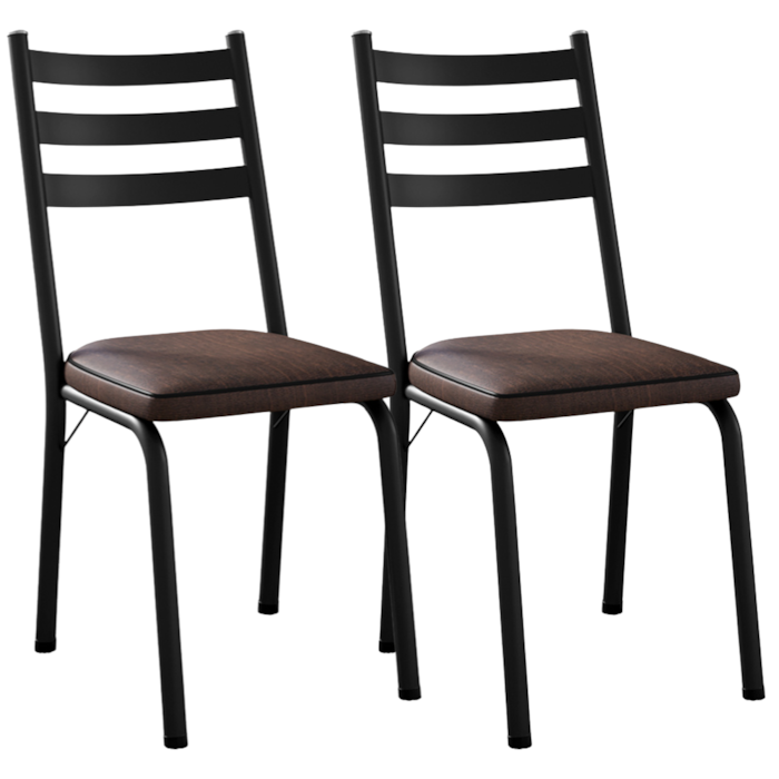 Kit 2 Cadeiras Tubular Europa 118 Preto Assento Madeira Imbuia ARTEF